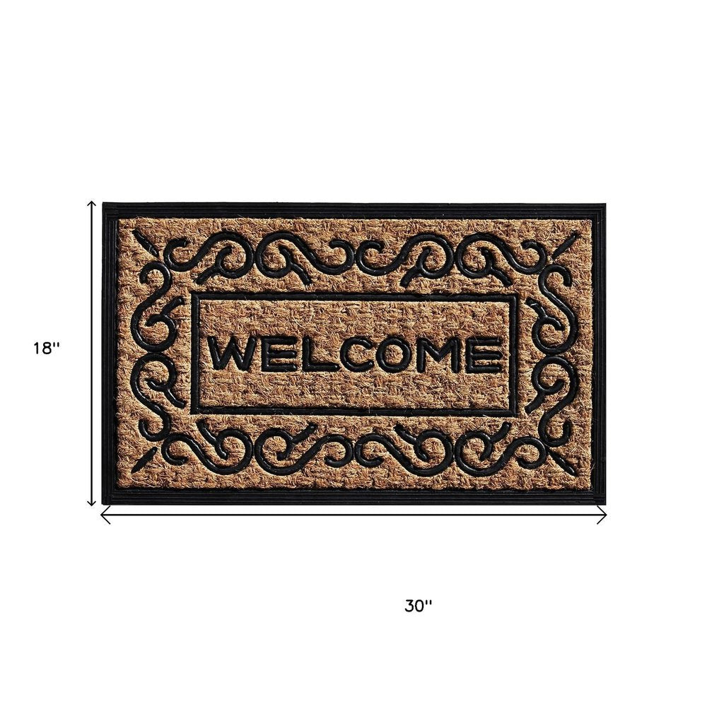 18" X 30" Natural And Black Coir Welcome Outdoor Door Mat