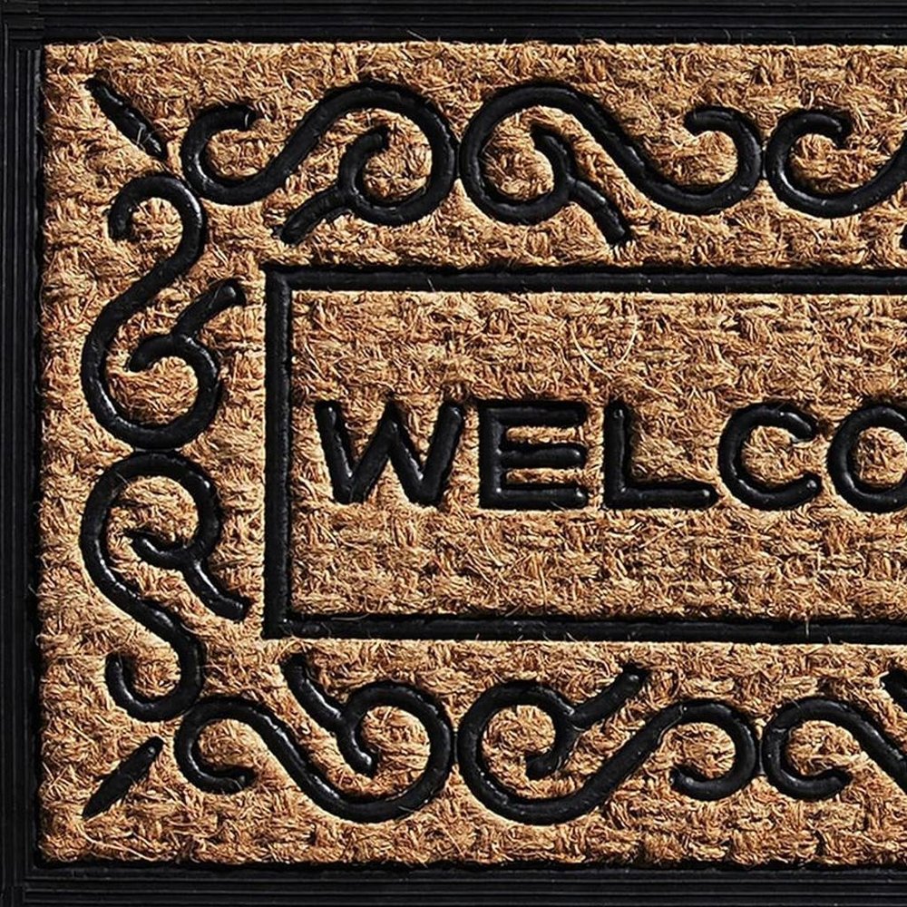 18" X 30" Natural And Black Coir Welcome Outdoor Door Mat