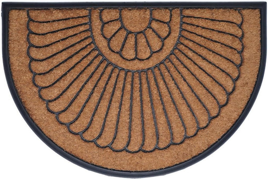 24" X 36" Black And Natural Semi Circle Outdoor Coir And Rubber Door Mat