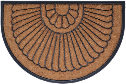 24" X 36" Black And Natural Semi Circle Outdoor Coir And Rubber Door Mat