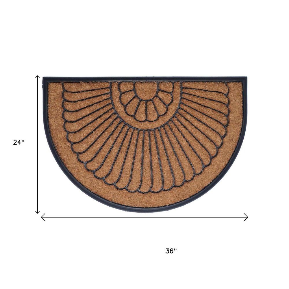 24" X 36" Black And Natural Semi Circle Outdoor Coir And Rubber Door Mat