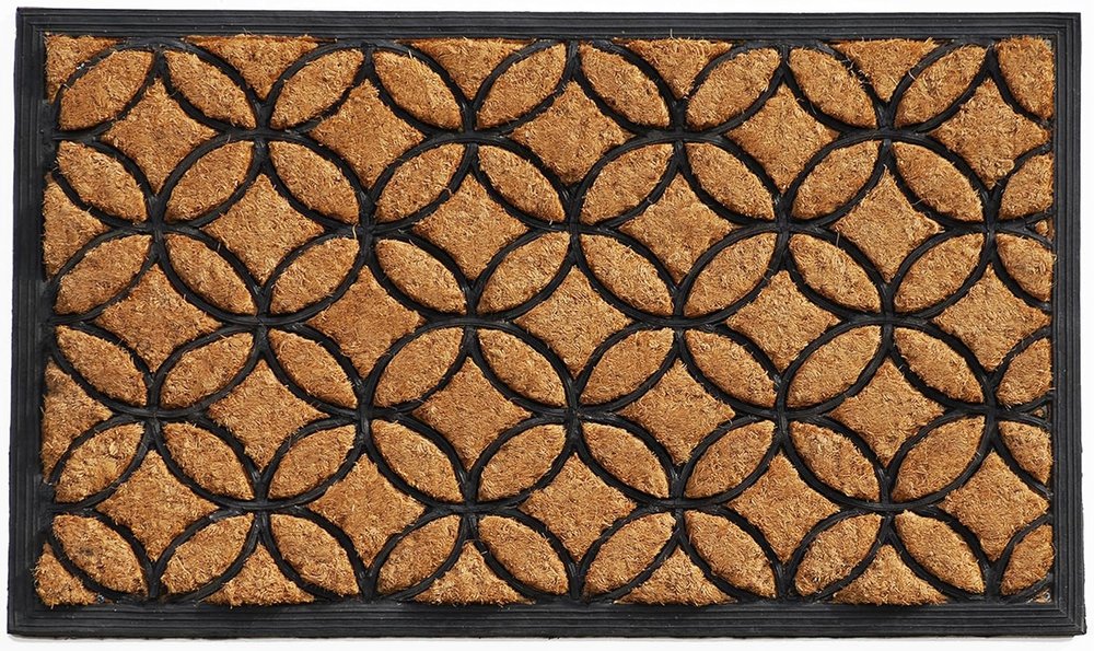 24" X 36" Black And Natural Geometric Outdoor Coir And Rubber Door Mat