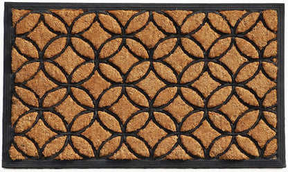 24" X 36" Black And Natural Geometric Outdoor Coir And Rubber Door Mat