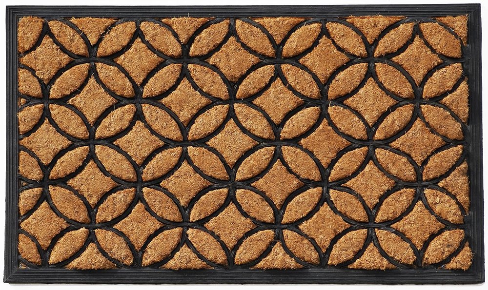 24" X 36" Black And Natural Geometric Outdoor Coir And Rubber Door Mat