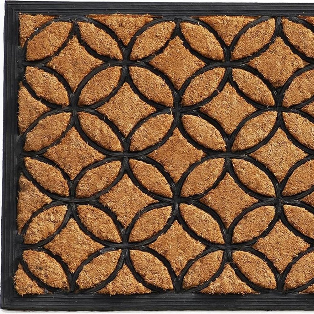 24" X 36" Black And Natural Geometric Outdoor Coir And Rubber Door Mat