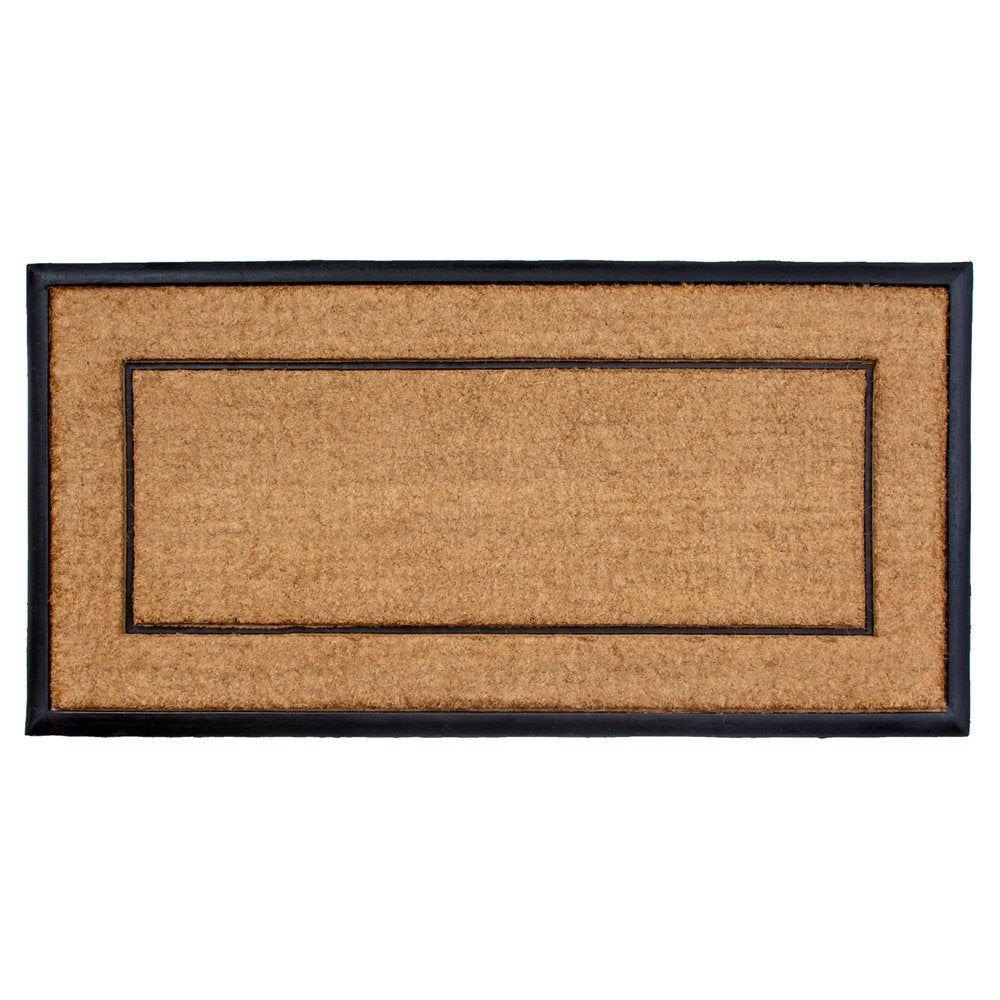 24" X 48" Natural And Black Striped Border Outdoor Coir And Rubber Door Mat