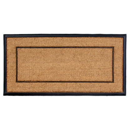 24" X 48" Natural And Black Striped Border Outdoor Coir And Rubber Door Mat