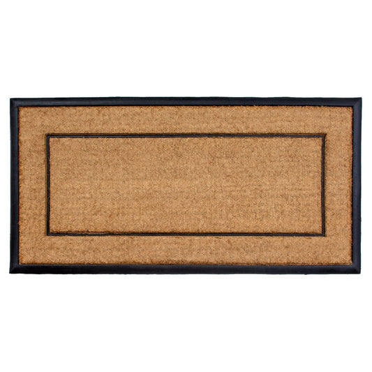 24" X 48" Natural And Black Striped Border Outdoor Coir And Rubber Door Mat