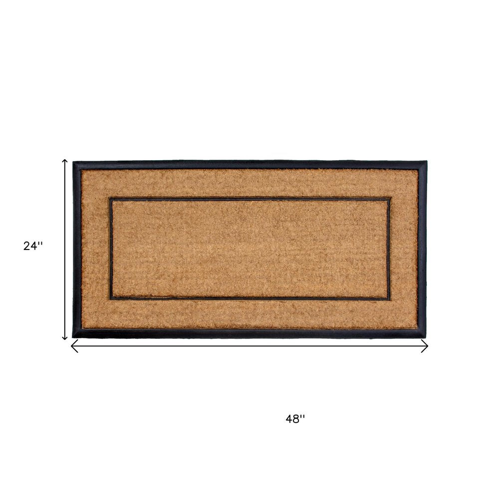 24" X 48" Natural And Black Striped Border Outdoor Coir And Rubber Door Mat