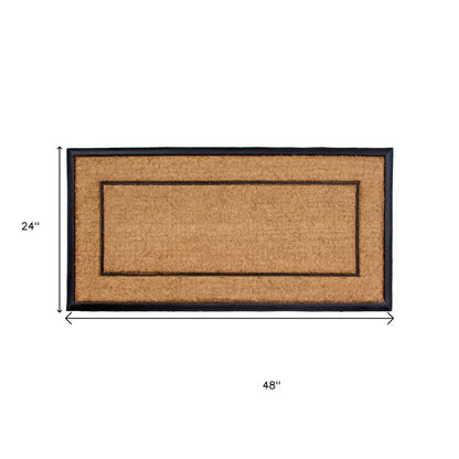 24" X 48" Natural And Black Striped Border Outdoor Coir And Rubber Door Mat