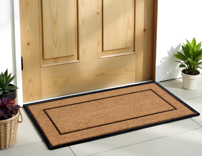 24" X 48" Natural And Black Striped Border Outdoor Coir And Rubber Door Mat
