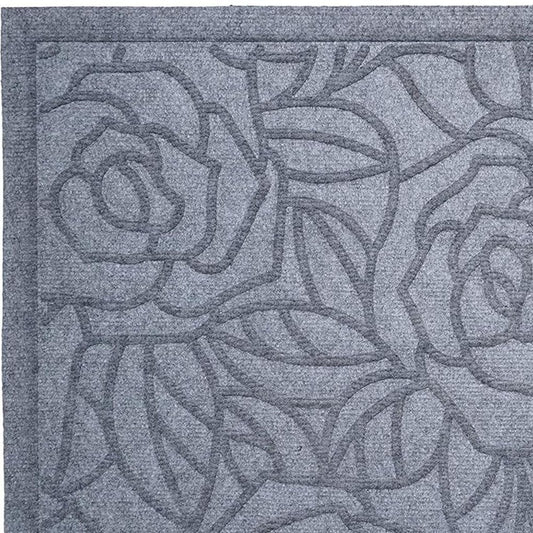 24" X 36" Gray Floral Outdoor Polypropylene Door Mat