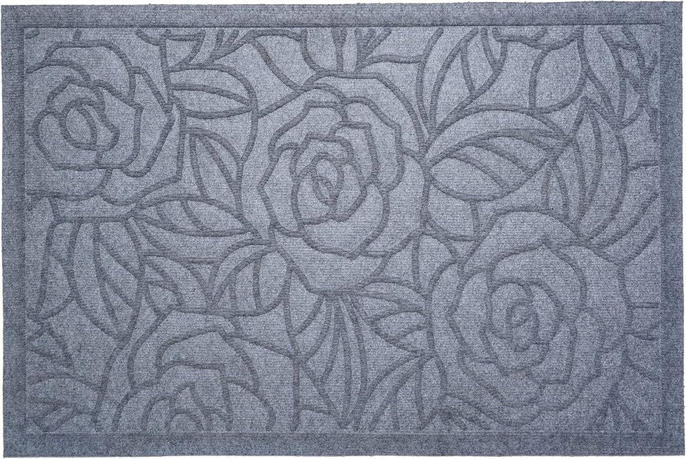 24" X 36" Gray Floral Outdoor Polypropylene Door Mat