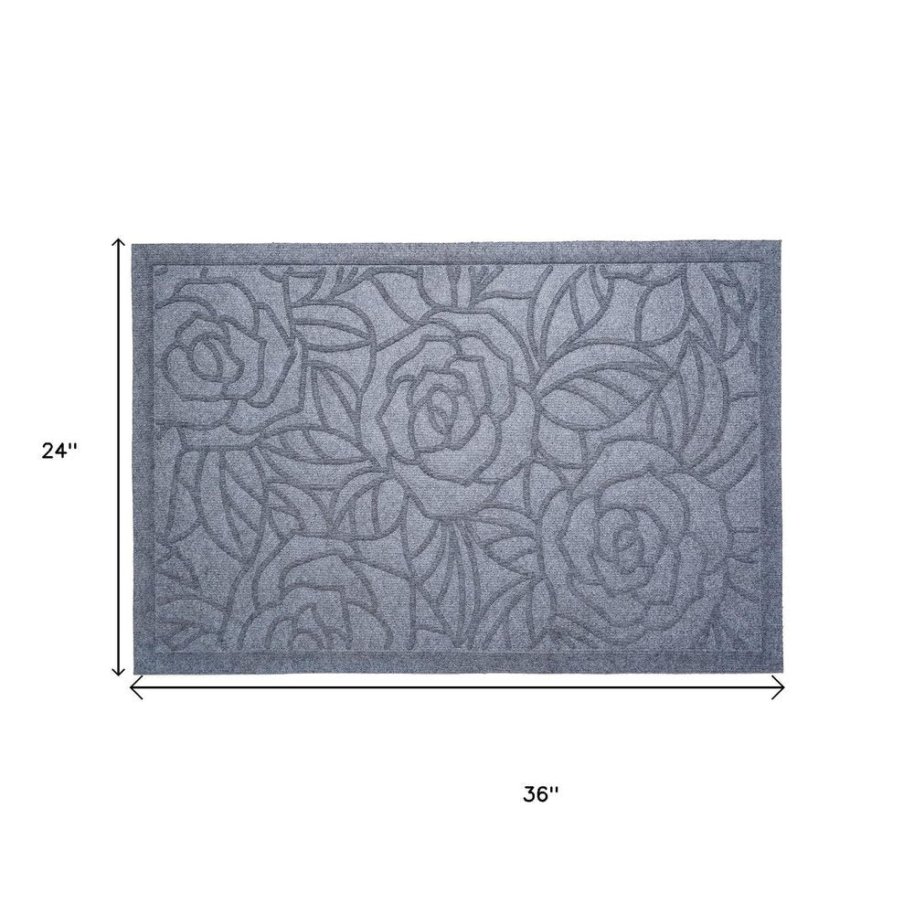 24" X 36" Gray Floral Outdoor Polypropylene Door Mat