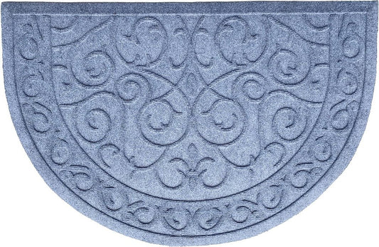 24" X 36" Gray Scrollwork Semi Circle Outdoor Polypropylene Door Mat