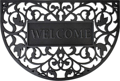 24" X 36" Black Scrollwork Welcome Semi Circle Outdoor Rubber Door Mat