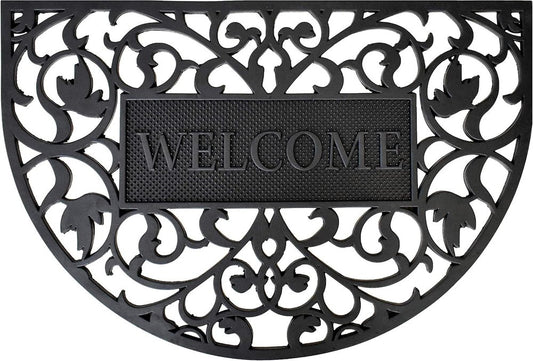 24" X 36" Black Scrollwork Welcome Semi Circle Outdoor Rubber Door Mat