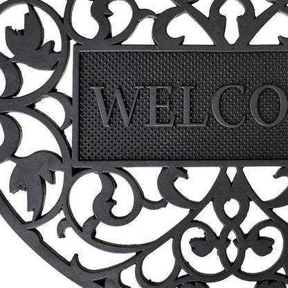 24" X 36" Black Scrollwork Welcome Semi Circle Outdoor Rubber Door Mat