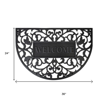 24" X 36" Black Scrollwork Welcome Semi Circle Outdoor Rubber Door Mat