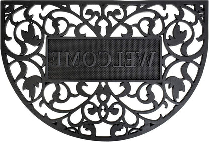 24" X 36" Black Scrollwork Welcome Semi Circle Outdoor Rubber Door Mat