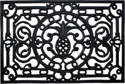 24" X 36" Black Pineapple And Scrollwork Outdoor Rubber Door Mat