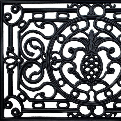 24" X 36" Black Pineapple And Scrollwork Outdoor Rubber Door Mat