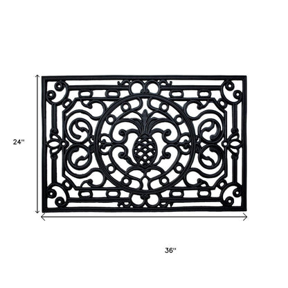 24" X 36" Black Pineapple And Scrollwork Outdoor Rubber Door Mat