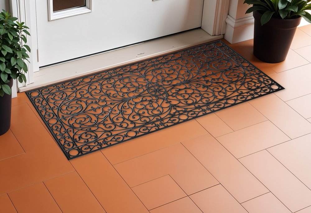 36" X 72" Black Scrollwork Outdoor Rubber Door Mat