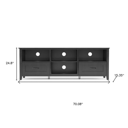 70" Black Wood Enclosed and Open Storage TV Stand