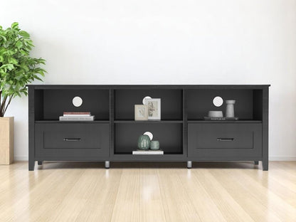 70" Black Wood Enclosed and Open Storage TV Stand