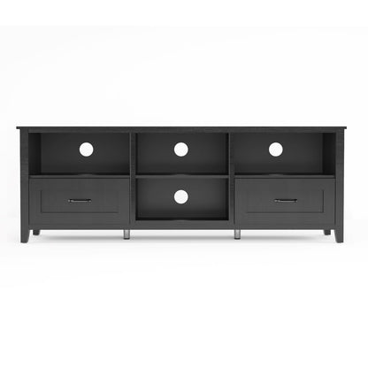 70" Black Wood Enclosed and Open Storage TV Stand