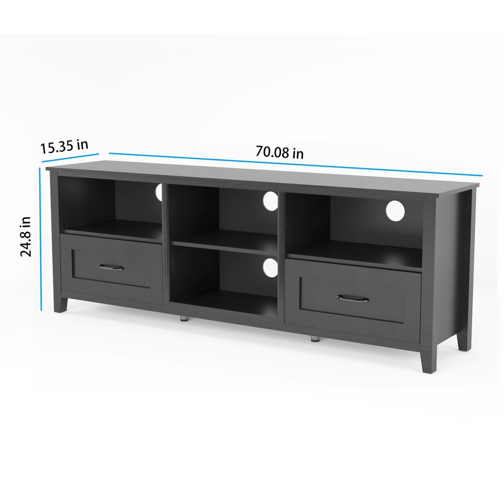 70" Black Wood Enclosed and Open Storage TV Stand