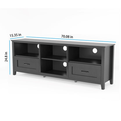 70" Black Wood Enclosed and Open Storage TV Stand