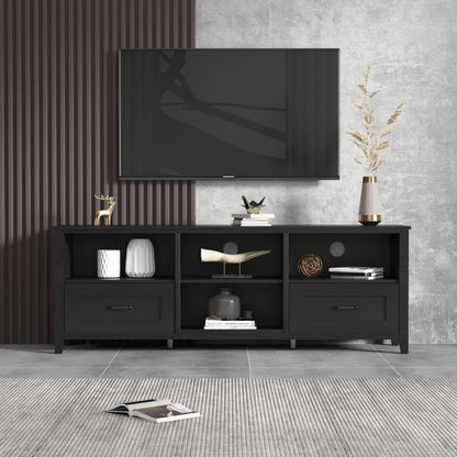 70" Black Wood Enclosed and Open Storage TV Stand