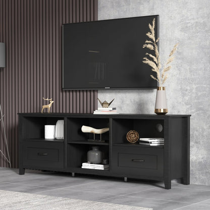 70" Black Wood Enclosed and Open Storage TV Stand