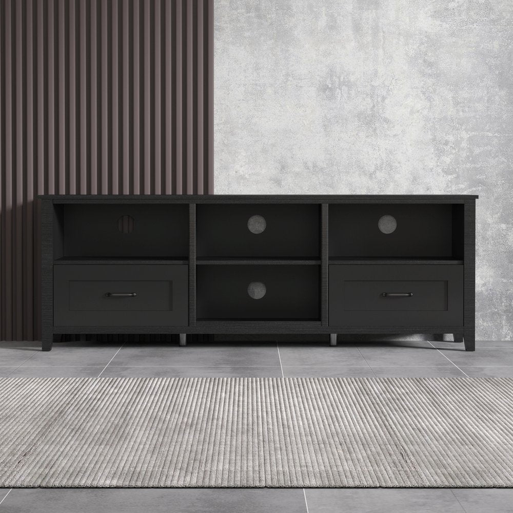 70" Black Wood Enclosed and Open Storage TV Stand