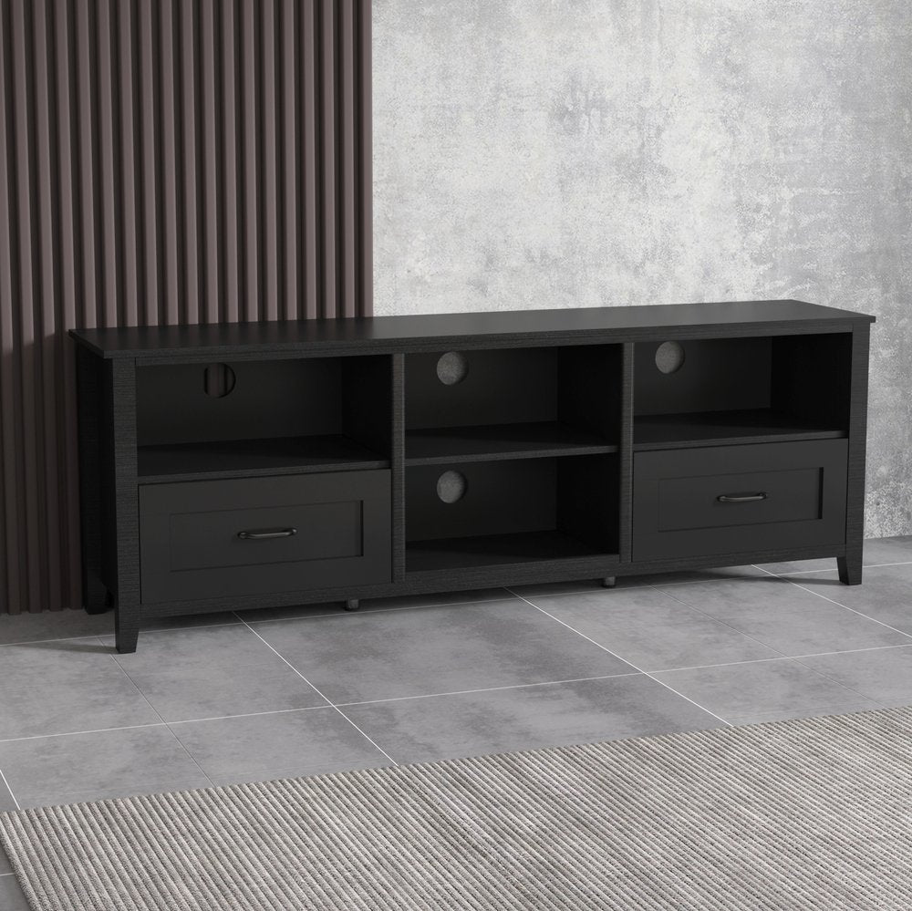 70" Black Wood Enclosed and Open Storage TV Stand