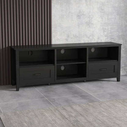 70" Black Wood Enclosed and Open Storage TV Stand