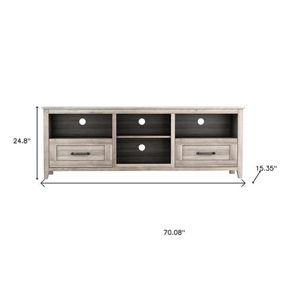 70" Gray Wood Enclosed and Open Storage TV Stand