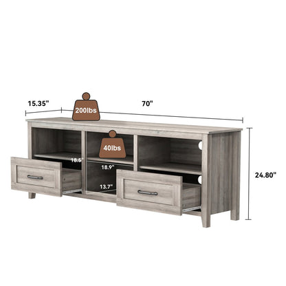 70" Gray Wood Enclosed and Open Storage TV Stand