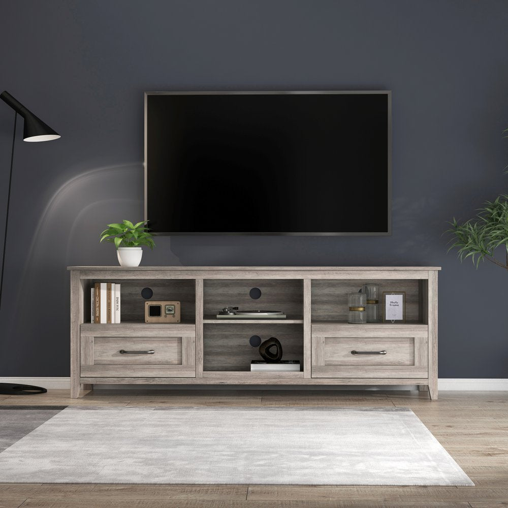 70" Gray Wood Enclosed and Open Storage TV Stand