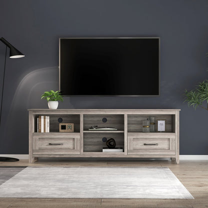 70" Gray Wood Enclosed and Open Storage TV Stand