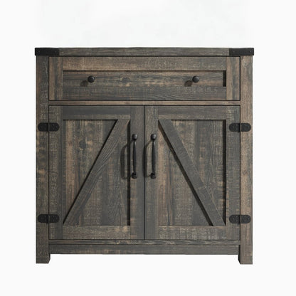 32" Light Brown Wood Accent Cabinet With Two Doors And One Drawer