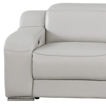 103" Light Gray Italian Leather Reclining USB Sofa