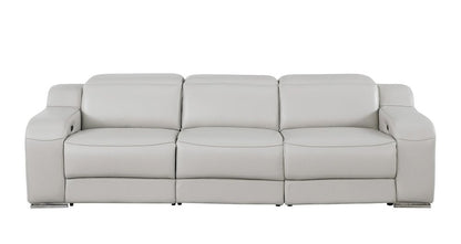 103" Light Gray Italian Leather Reclining USB Sofa