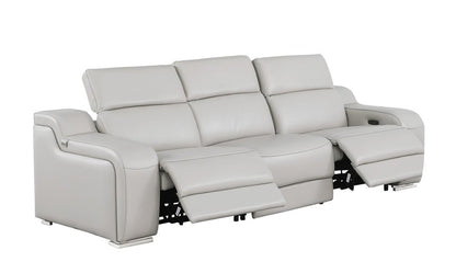 103" Light Gray Italian Leather Reclining USB Sofa