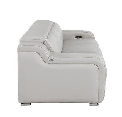 103" Light Gray Italian Leather Reclining USB Sofa