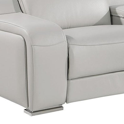 129" Light Gray Italian Leather Reclining USB Sofa