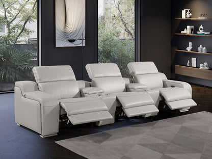 129" Light Gray Italian Leather Reclining USB Sofa
