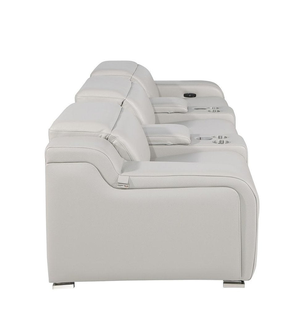 129" Light Gray Italian Leather Reclining USB Sofa